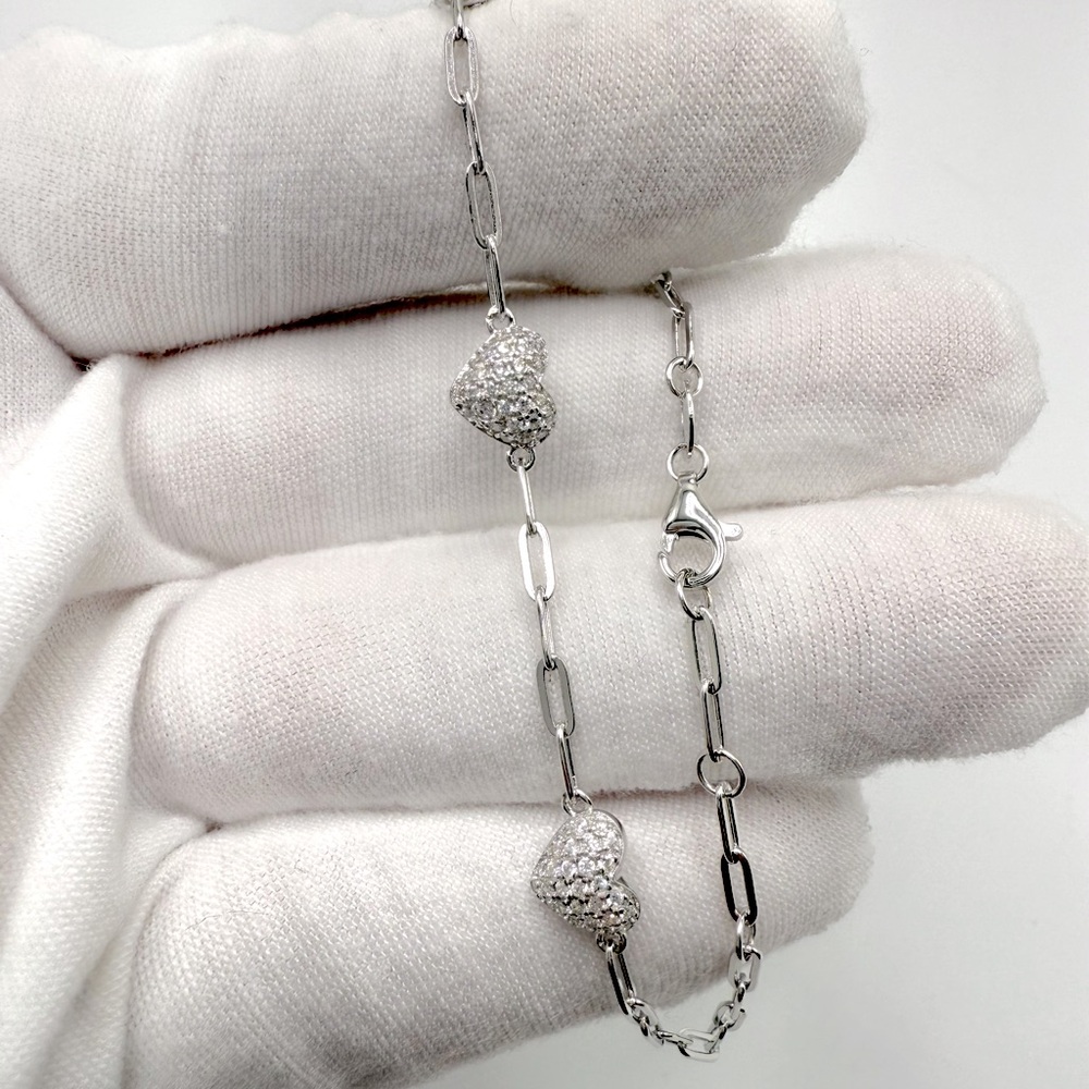 7” .925 Sterling Silver Cz Heart Bracelet - Picture 13 of 13